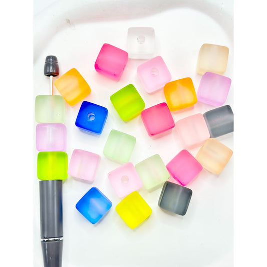 Translucent Frosted Cube Acrylic Beads, Random Mix, 14MM