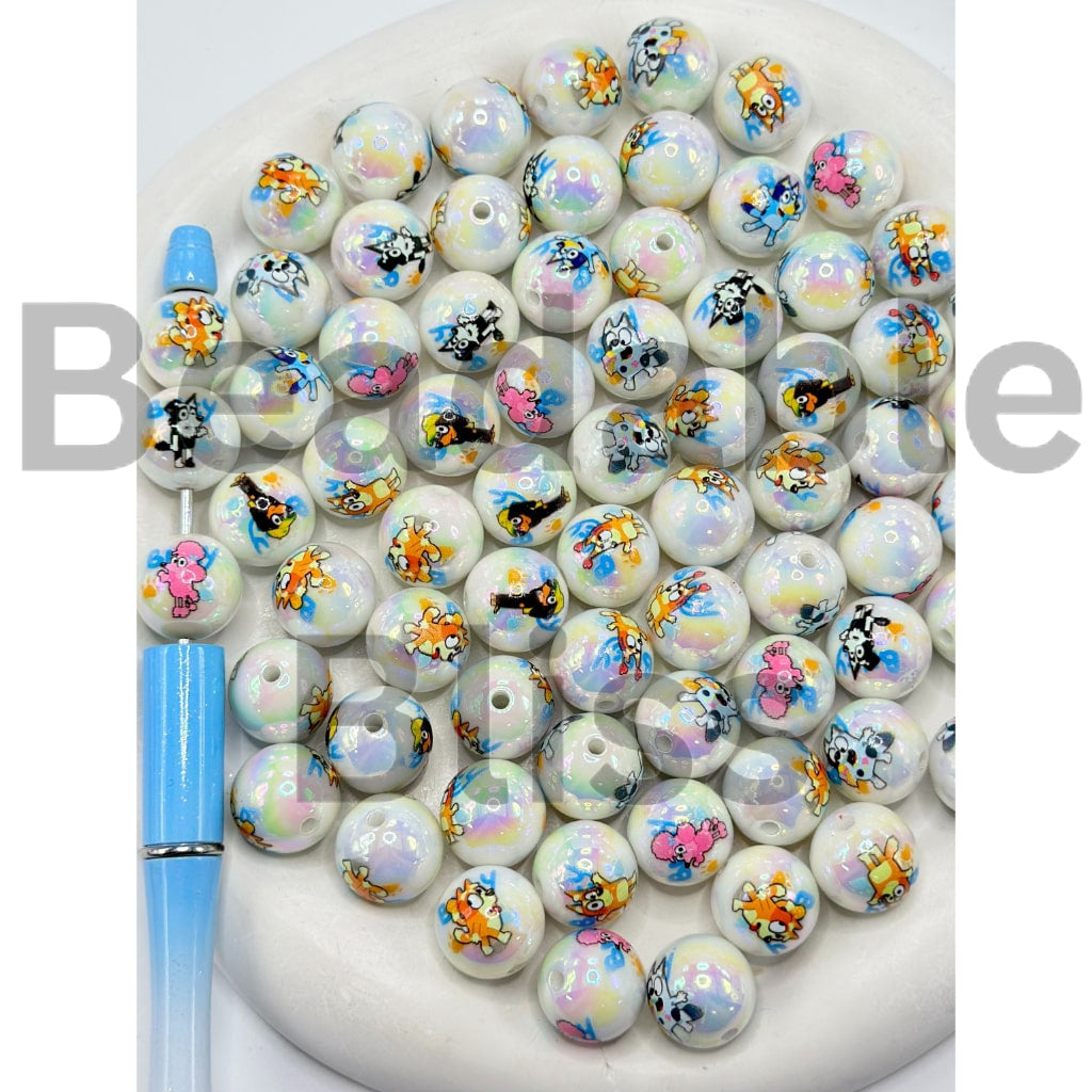 Cute Blue Puppy Dog Carton Round Square Acrylic Beads, 16MM