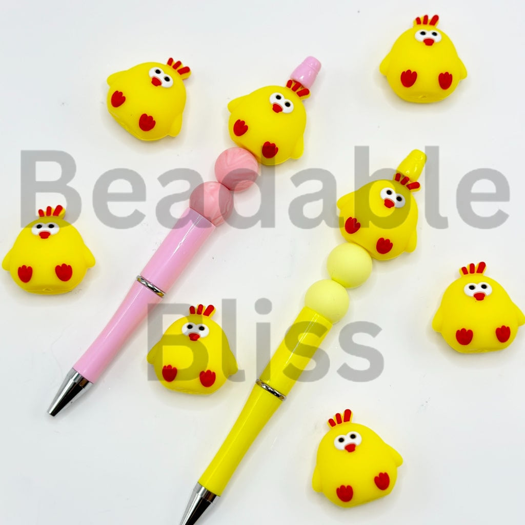 3D Mini Cute Yellow Chick Chicken Chickling Silicone Focal Beads