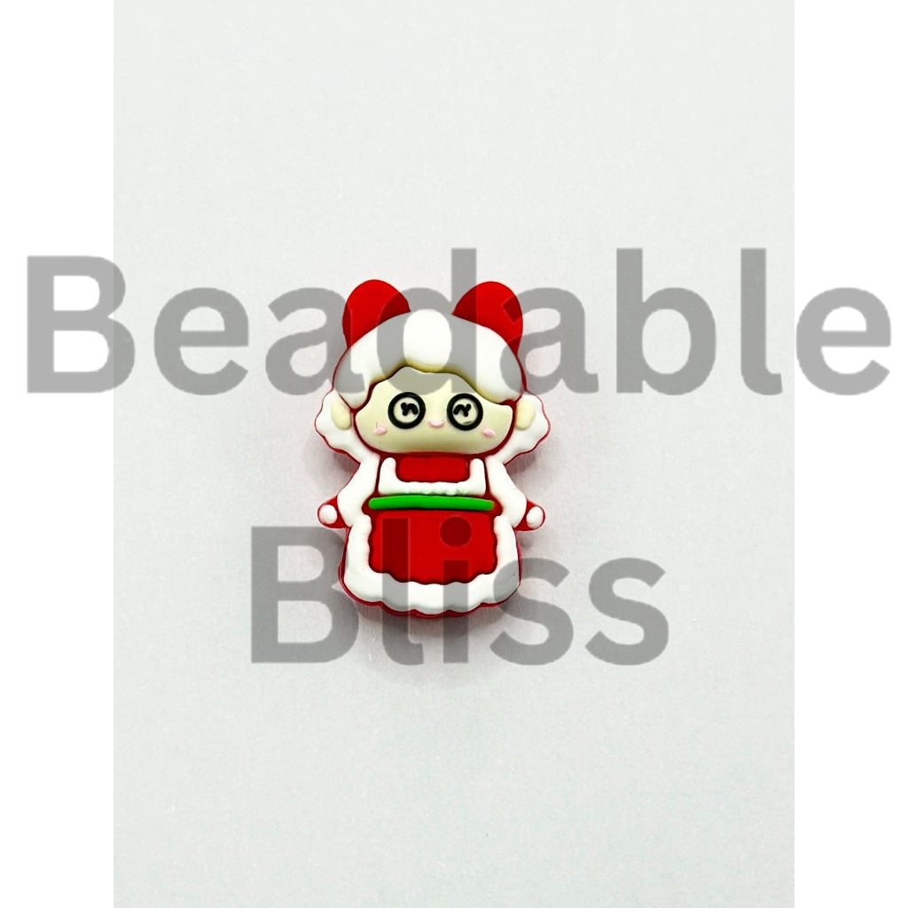 3D A Cute Girl in Christmas Costume Silicone Focal Beads