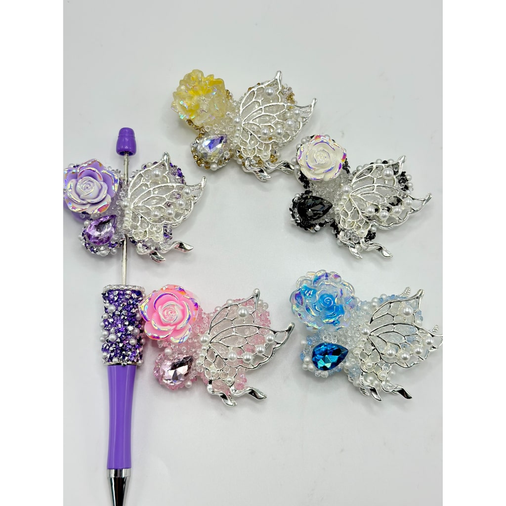 Fancy Silver Alloy Butterfly with Pearls Large Flower Rhinestone Sugar Acrylic Beads, 60*46MM