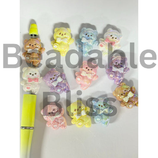 UV Coating Little Bear with Bowknot Acrylic Beads, Random Mix, 27*21MM