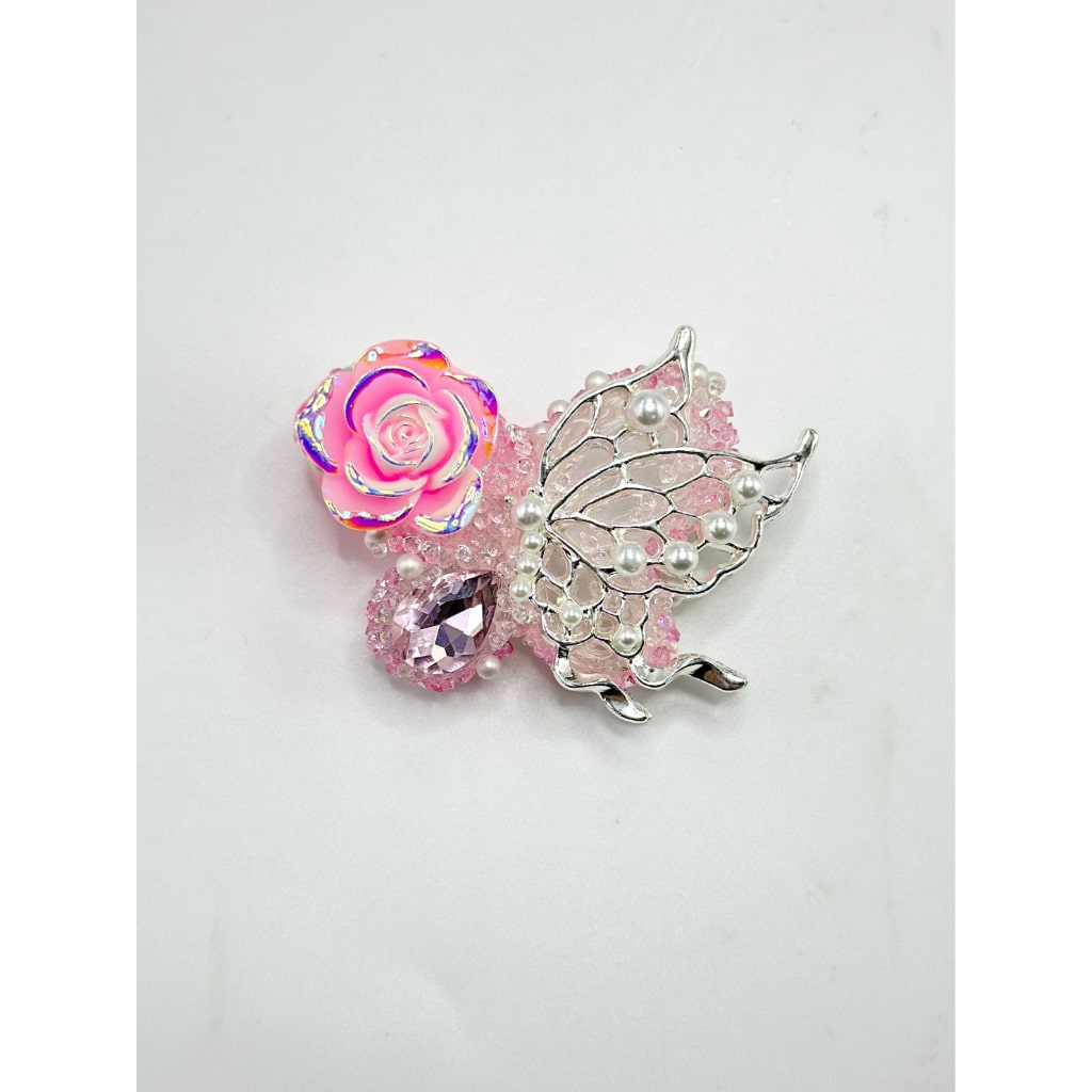 Fancy Silver Alloy Butterfly with Pearls Large Flower Rhinestone Sugar Acrylic Beads, 60*46MM