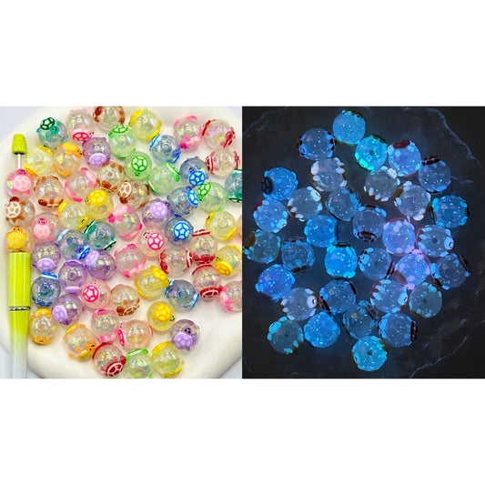 Shiny Luminous Glittery Little Cute Turtle Tortoise Round Acrylic Beads, Random Mix, 16MM