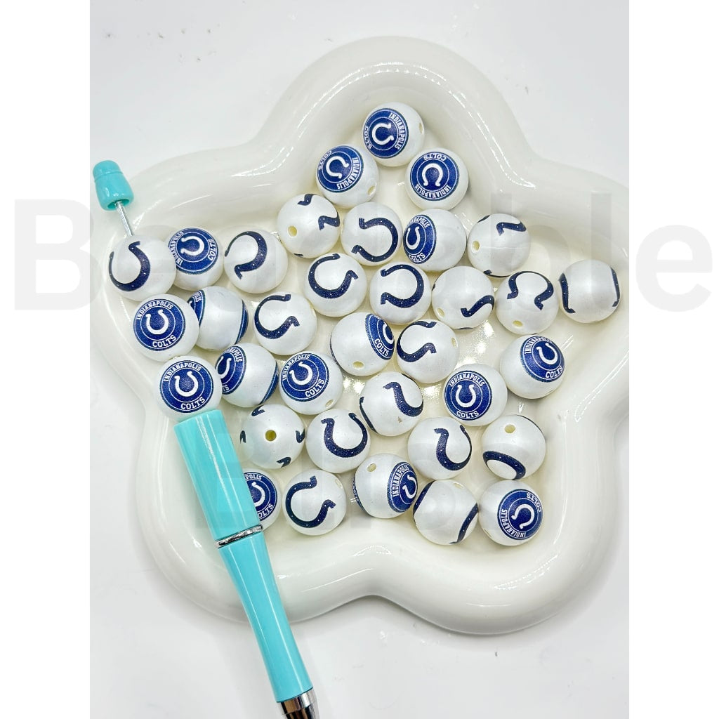 USA American Football Team Sports Frosted Matt White Round Acrylic Beads, 16MM