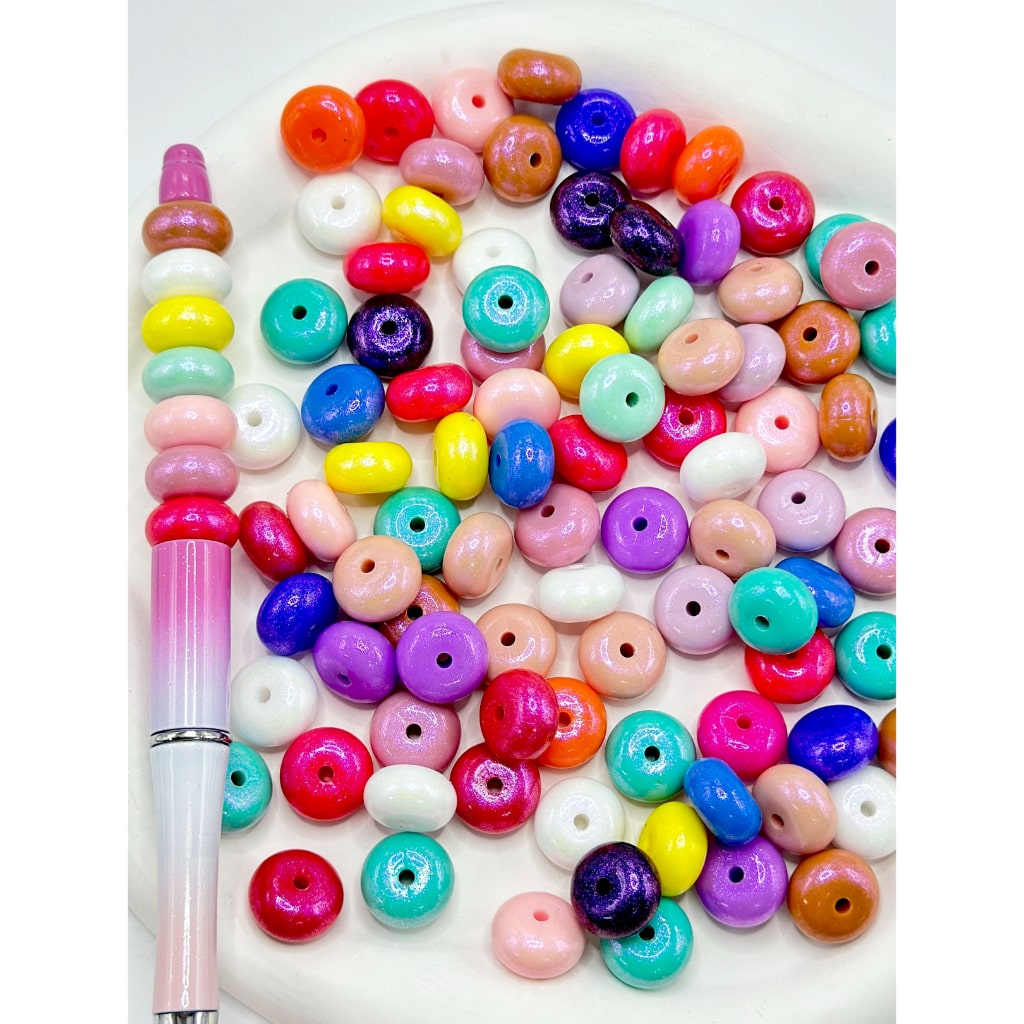 Glittery Wheel Spacer Silicone Beads in Solid Color, Random Mix, 14MM