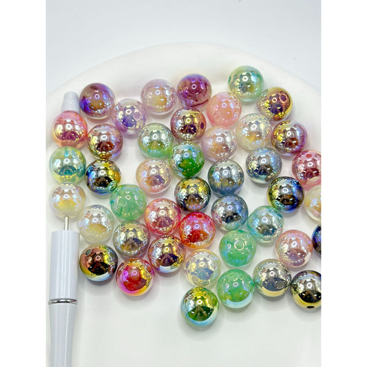 UV Coating Acrylic Beads with Gold Glitter Quicksand , Random Mix, 16MM