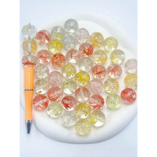 Cute Clear Acrylic Beads with Dried Dandelion Flower Inside, 20mm, Random Mix