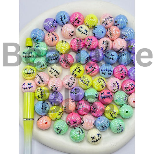 UV Coating Jac Face Pumpkin Round Acrylic Beads, Random Mix, 16MM