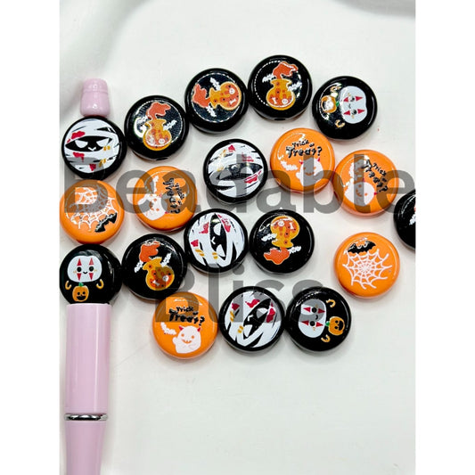 Halloween Flat Round Acrylic Beads, Random Mix, 18MM