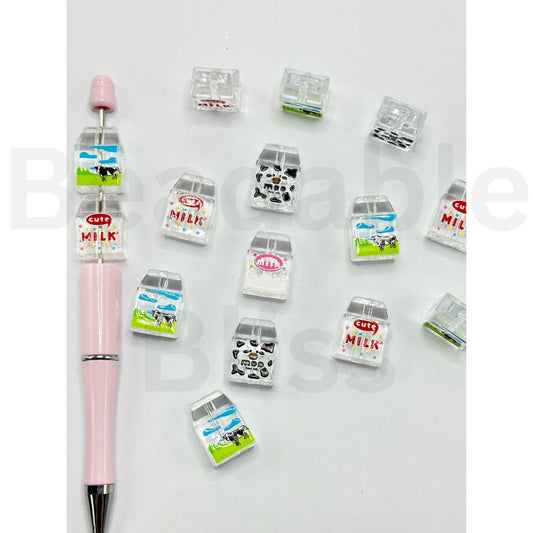 Mini Cute Clear Milk Box with Colorful Designs Acrylic Beads, Random Mix, Around 20.5*15MM