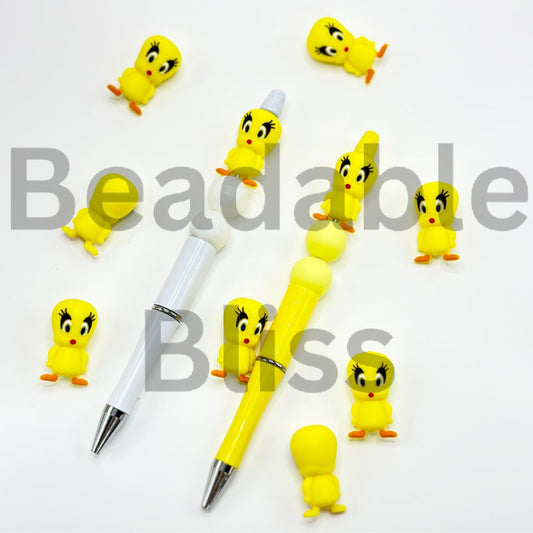 3D Cute Yellow Tweet Bird Silicone Focal Beads