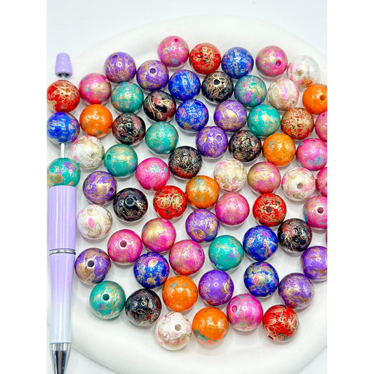 Oil Painting Print Round Acrylic Beads, Random Mix, 16MM