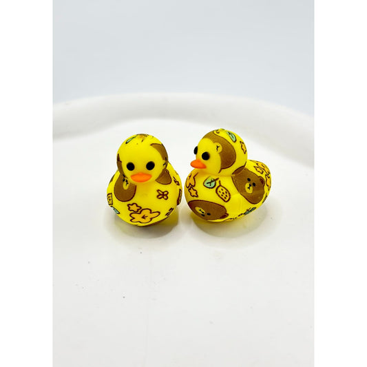 Little Bear Flower Leaf Prints Yellow Cute Ducklings 3D Silicone Focal Beads