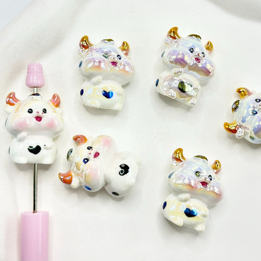 UV Coating Little Cute Cow Acrylic Beads, 29MM