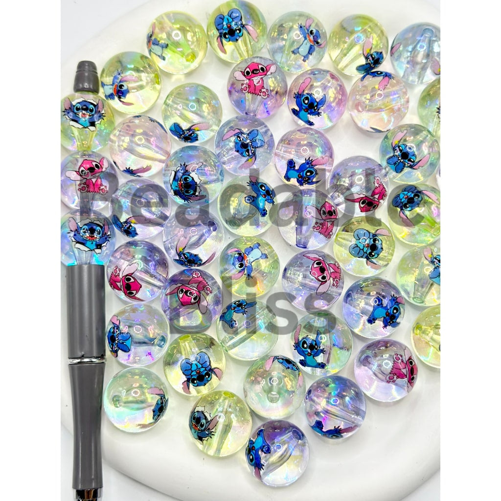 Stitc Print Round Clear Acrylic Beads, Random Mix, 20MM