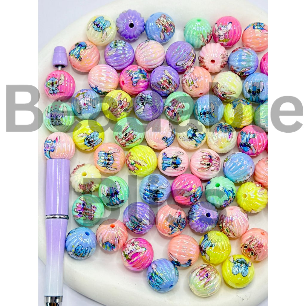 UV Coating Stitc Pumpkin Round Acrylic Beads, Random Mix, 16MM