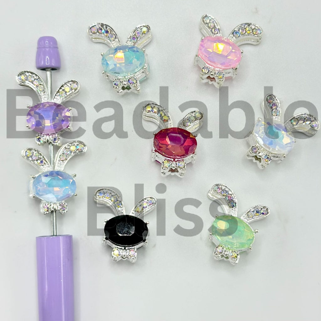 Cute Silver Alloy Rabbit Bunny Head Rhinestone Beads, Random Mix, 21*25MM