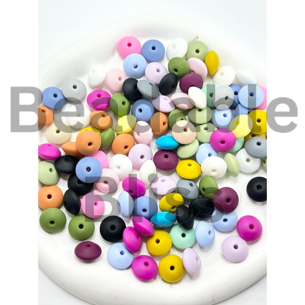 Silicone Lentil Beads Spacers Saucers, Random Mix, 15mm