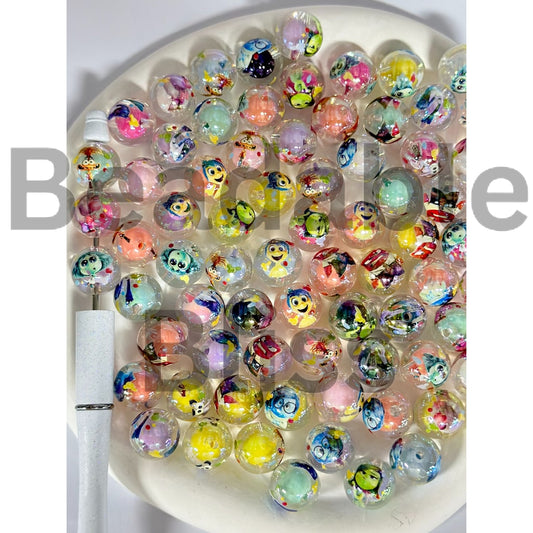 Insid Out Cartoon Small Bead Inside Clear Large Round Acrylic Beads, Random Mix, 16MM