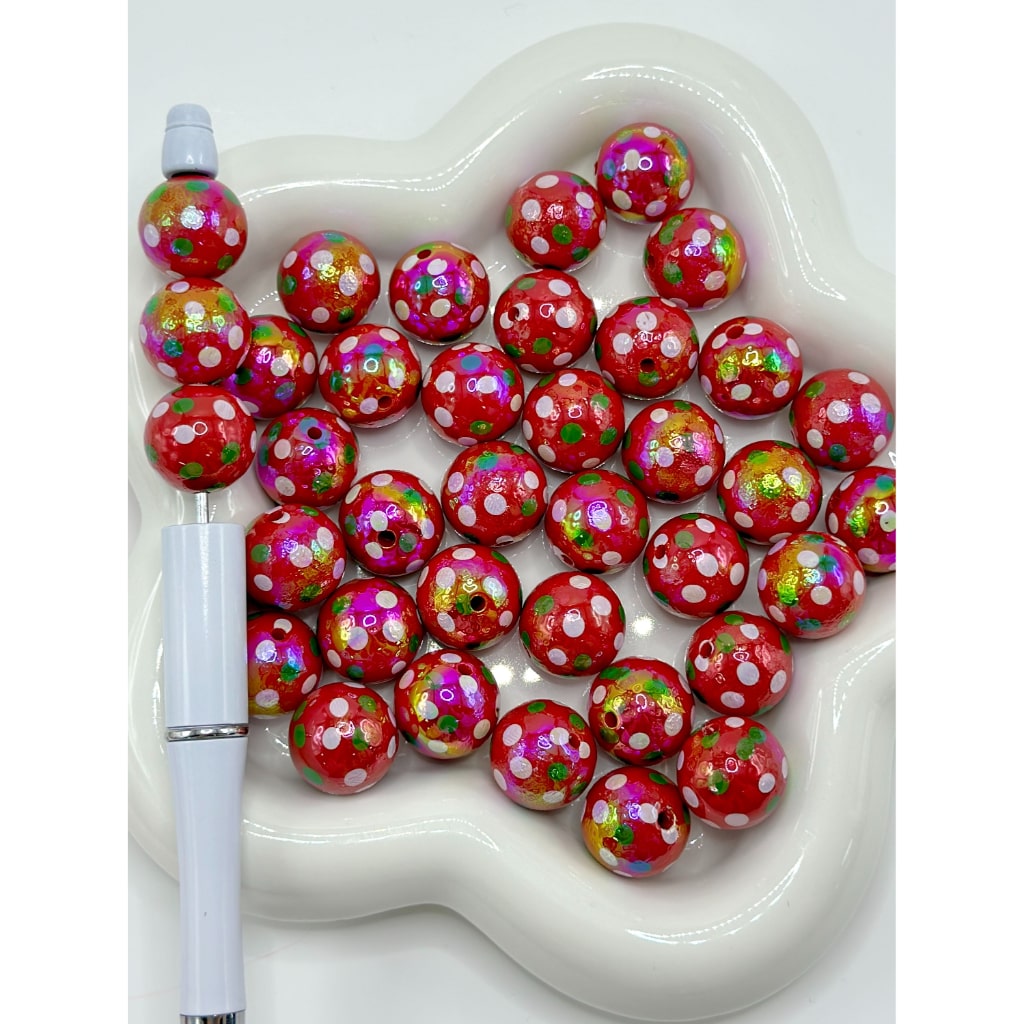 Bling Bling UV Finish Multi Colors Small Dots Red White Round Acrylic Beads, 16MM