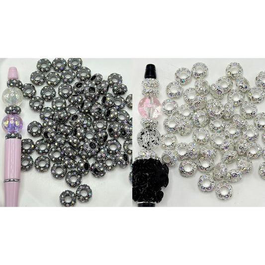 Beadable Metal Spacers with AB Color Rhinestone, 12MM