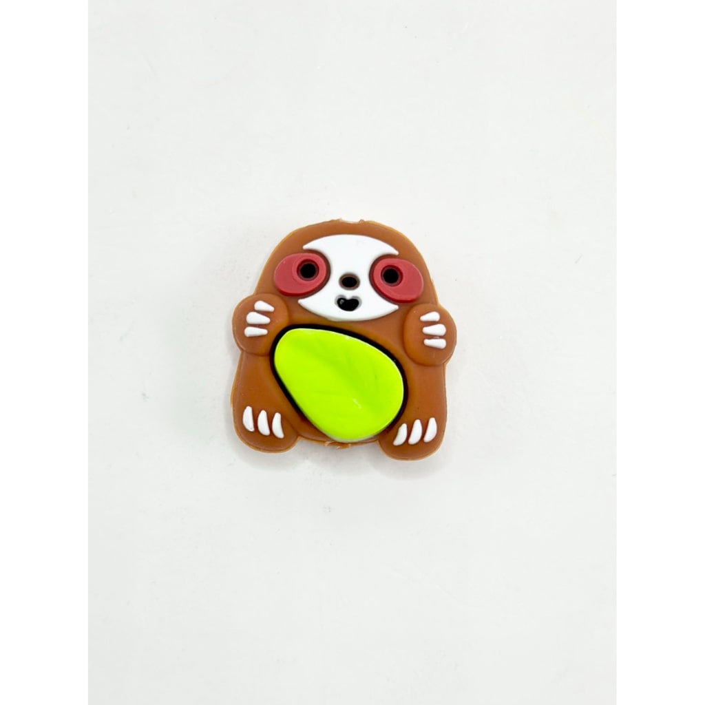 Little Cute Sloth Bradypod Holds a Green Leaf 3D Silicone Focal Beads