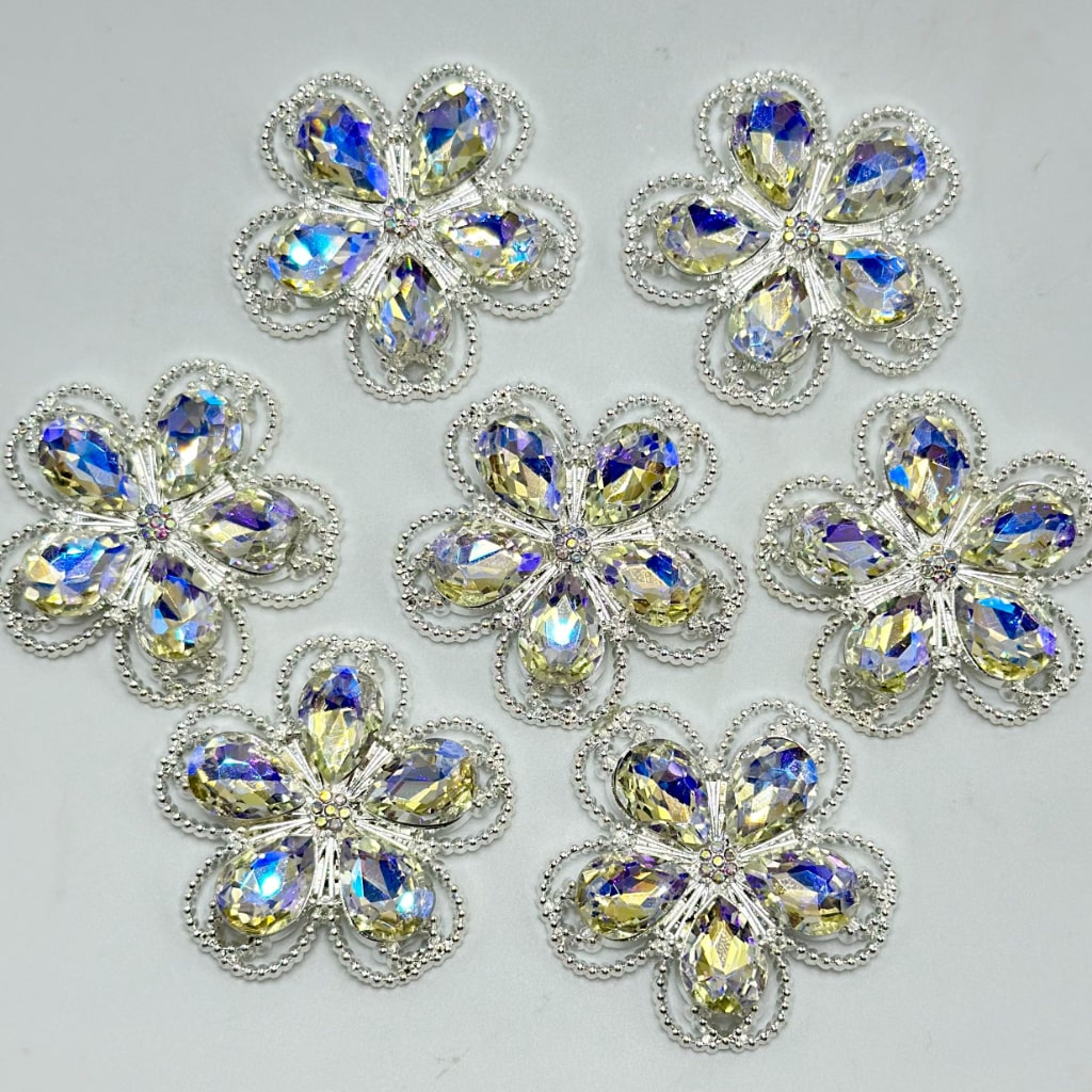 Bling Bling Silver Alloy Five-Petal Flower with Large Rhinestone Accessories, 43MM