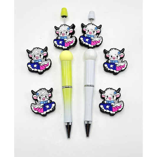 Little Cute Cow Calf in A Beautiful Dress Silicone Focal Beads