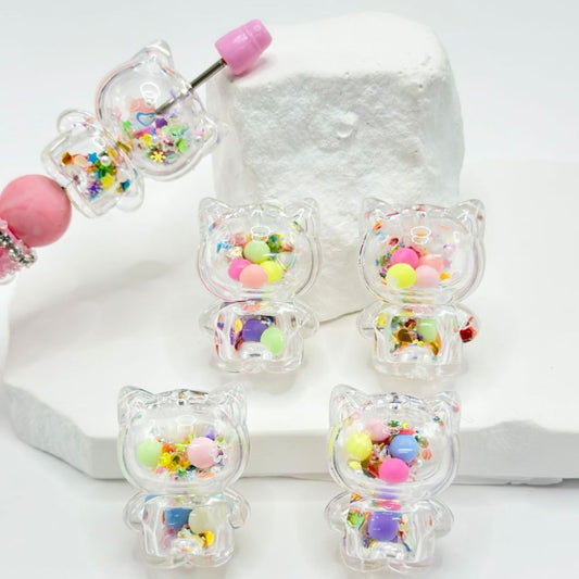 Clear Hollow Bear Shake Acrylic Beads Colorful Confetti Flake Star Snowflake Ball Heart Inside, Around 35*25MM