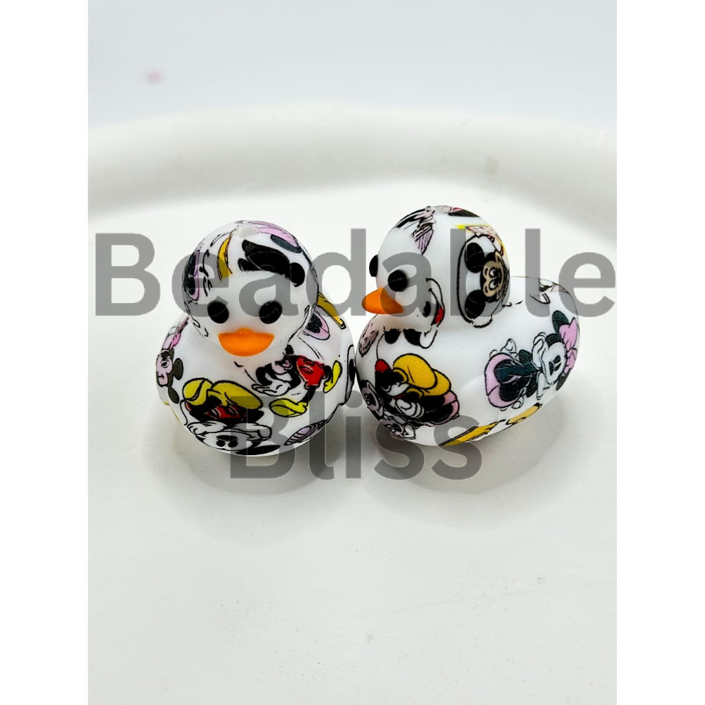 Micki Minni Mouse Cartoon Prints White Cute Ducklings 3D Silicone Focal Beads