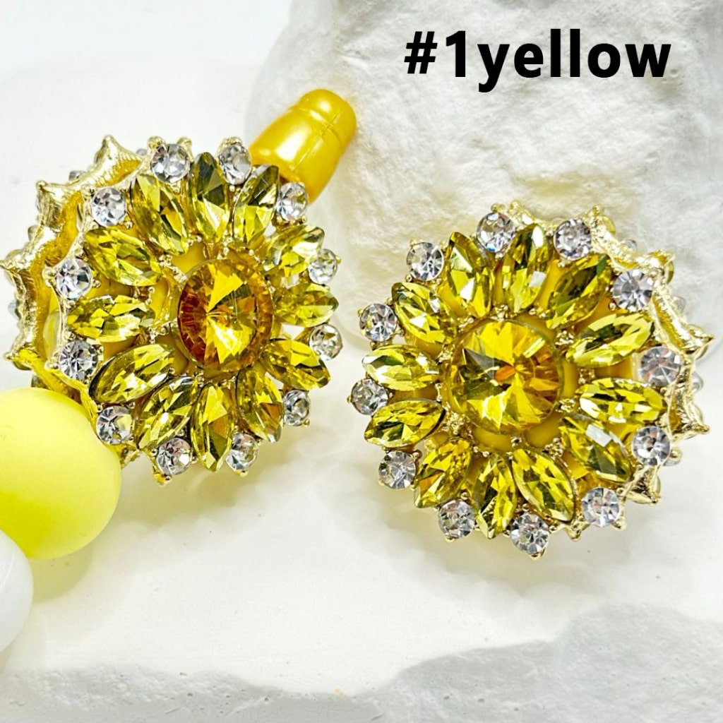 Exquisite Gold Alloy Sunflower with Bling Bling Shiny Multi-Color Rhinestones Oval Pearls Clay Beads,Around 32MM