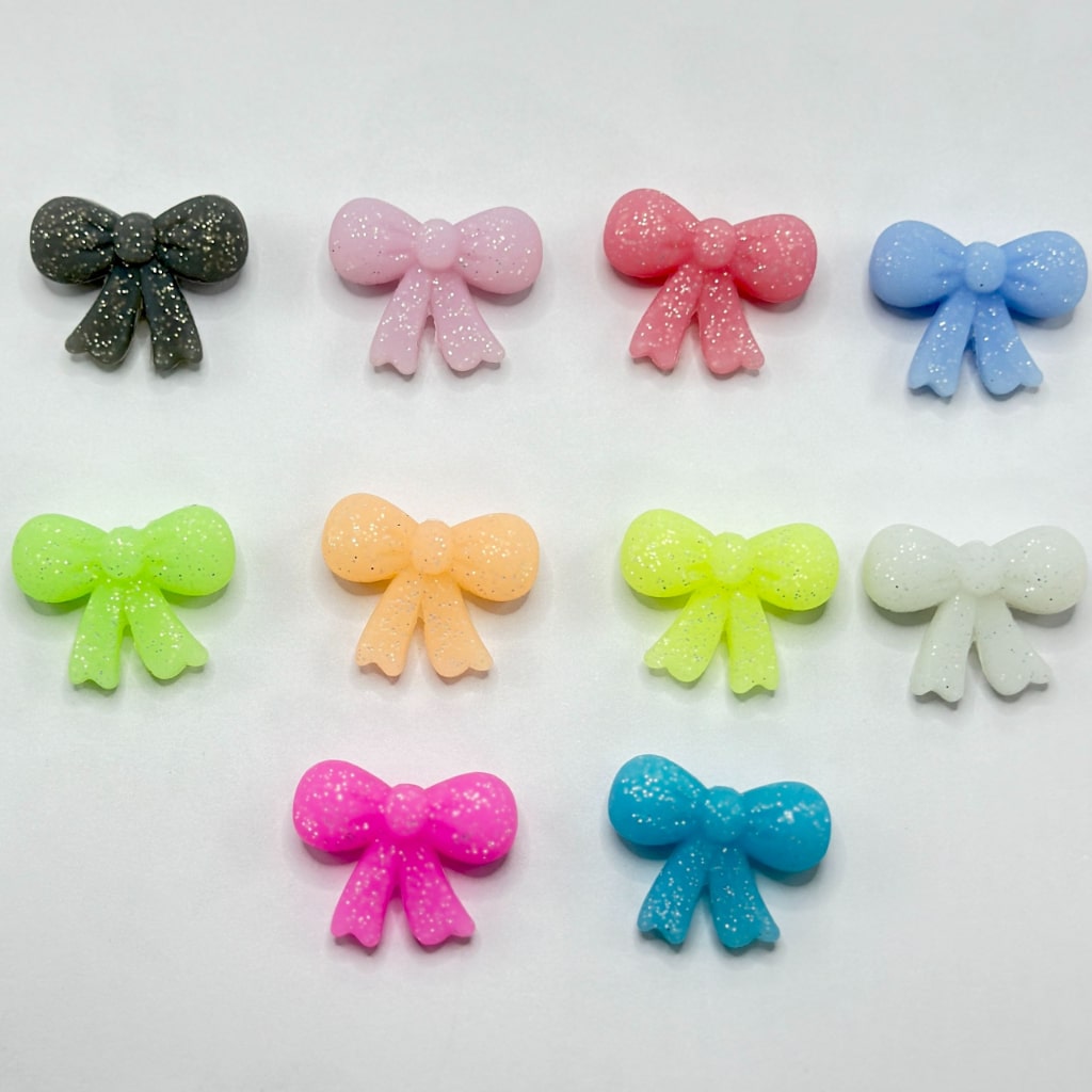 3D Mini Colorful Glittery Bowknot Silicone Focal Beads, Random Mix