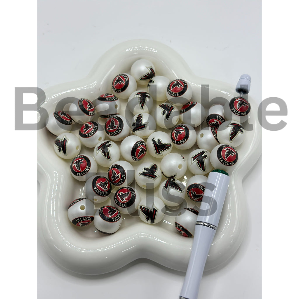 USA American Football Team Sports Frosted Matt White Round Acrylic Beads, 16MM