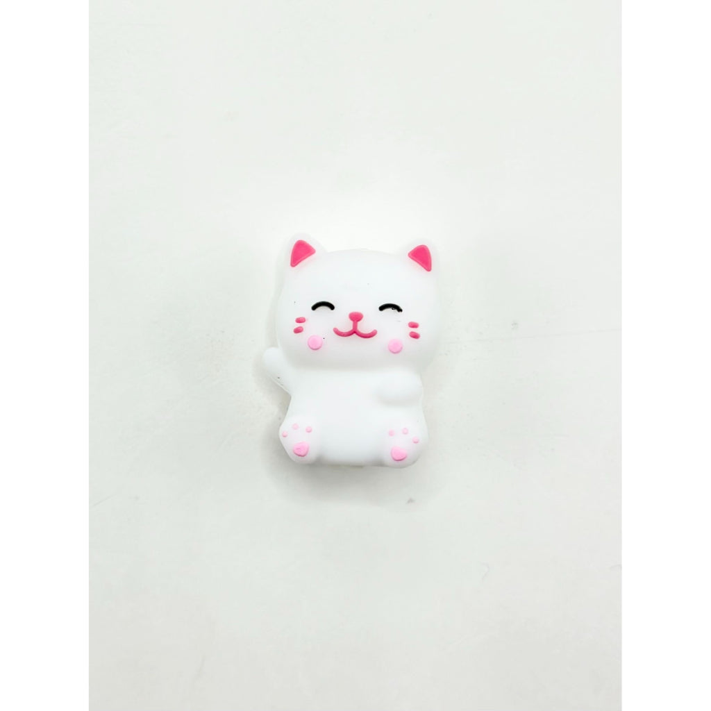 3D Little Cute Cat Kitten with Pink Ears Silicone Focal Beads