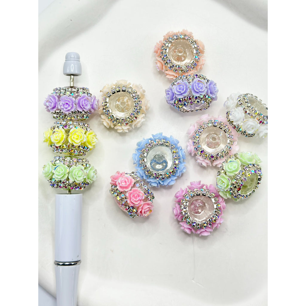 Fancy Small Flower Rhinestone Chain Clear Acrylic Beads, Random Mix, 24MM