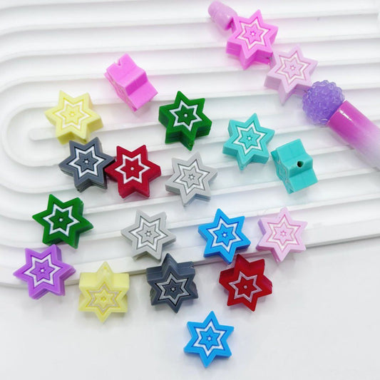 20MM Colorful Six-Pointed Stars Silicone Focal Beads, Random Mix