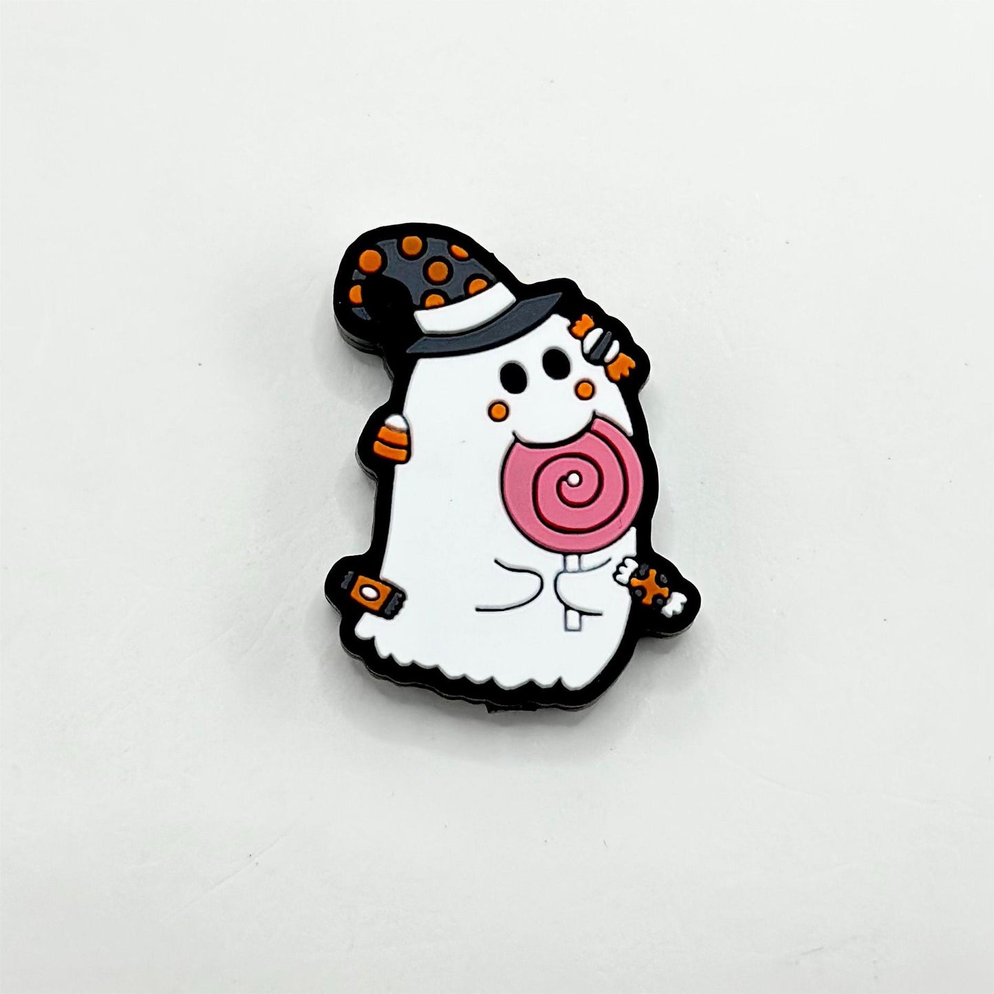 Little Cute Ghost with Magic Hat eats lollipop Silicone Focal Beads