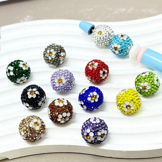 Bling Bling Shiny Colorful Rhinestones Mini Flowers Round Clay Beads, 16MM, Please Read the Description