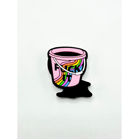 Fuck It Pink Bucket Barrel Pail Rainbow Print Silicone Focal Beads