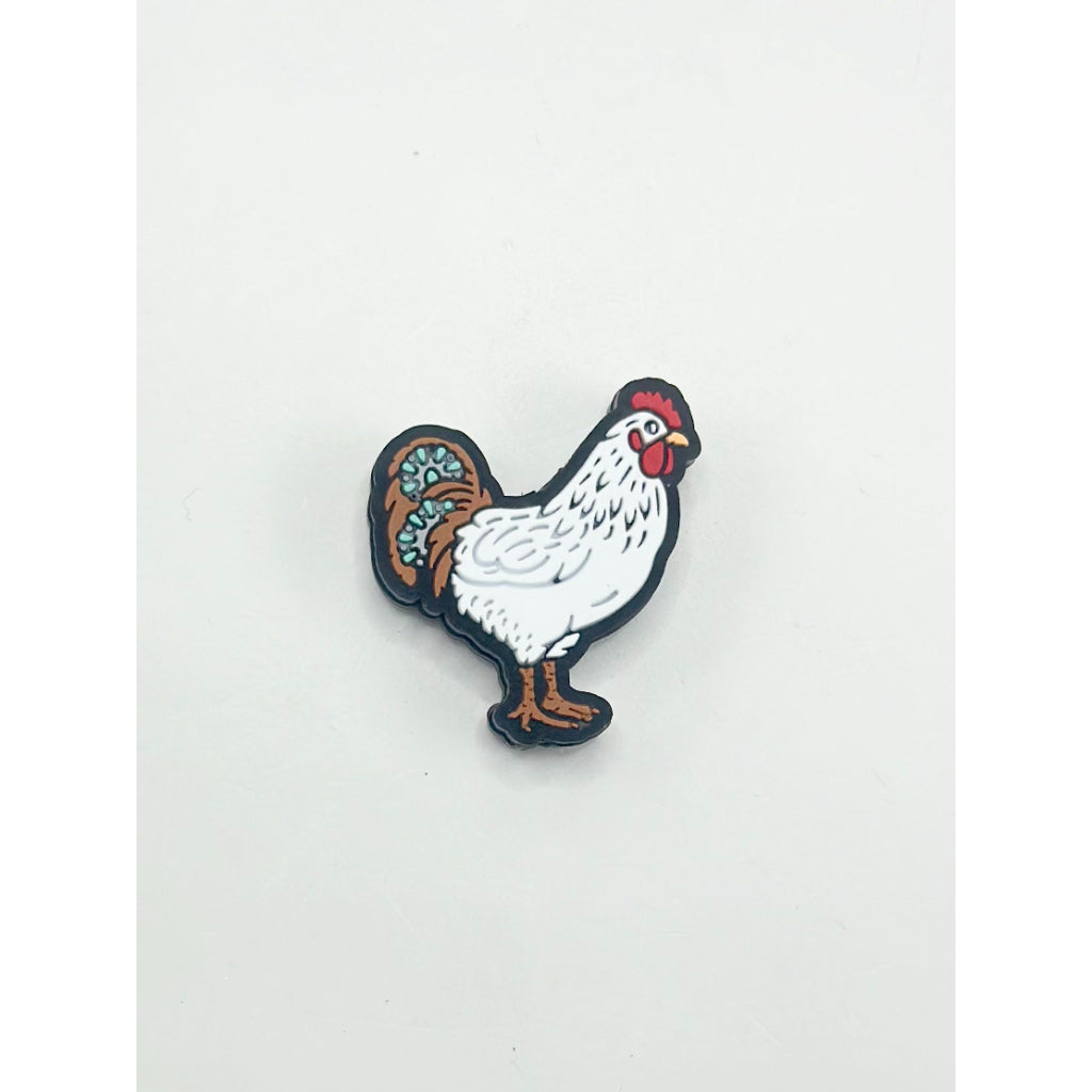 White Rooster Cock Chanticleer Chantecler with Brown Tail Silicone Focal Beads