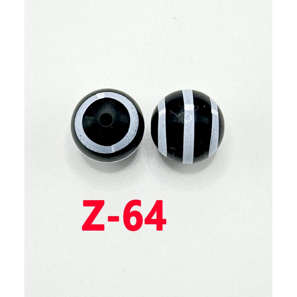 White Stripes Black Round Printed Silicone Beads 15mm, Number Z-64