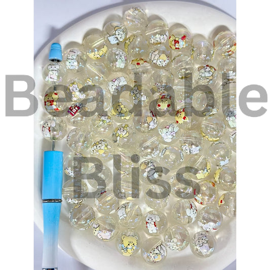 Little Cute Cat Rabbit Bear Clear Round Acrylic Beads, Random Mix, 16MM