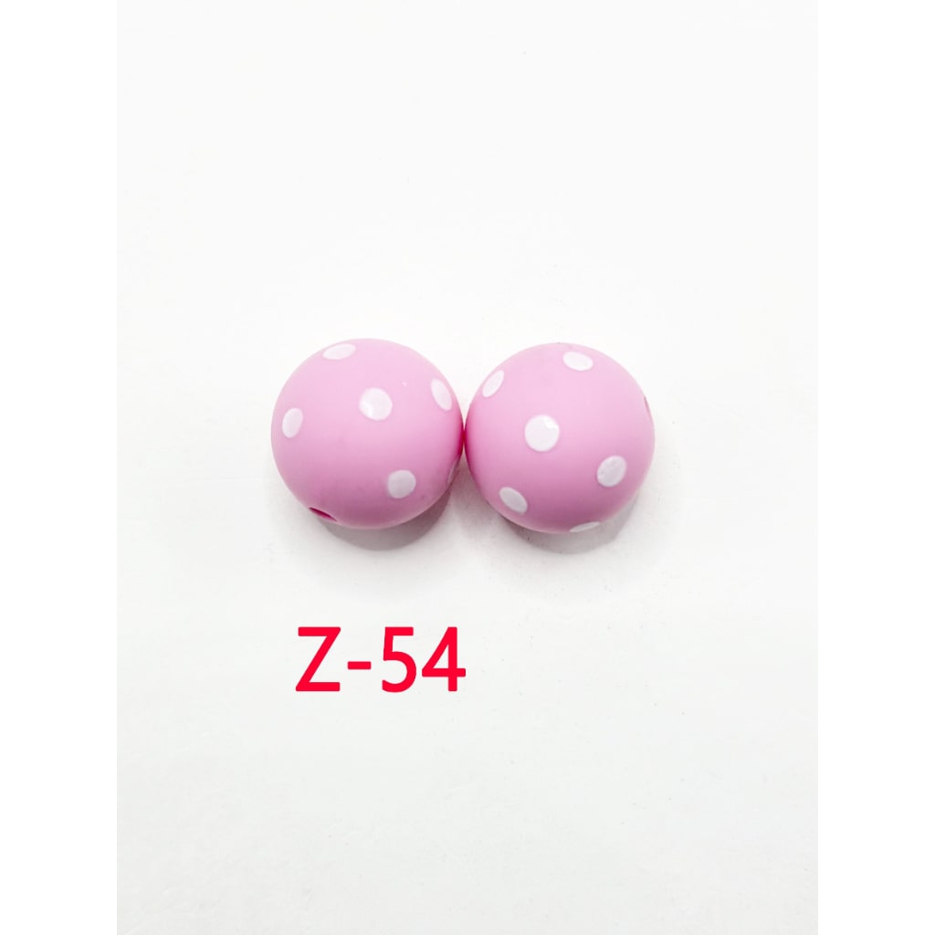 Small White Round Spots Pink Printed Silicone Beads 15mm, Number Z-54