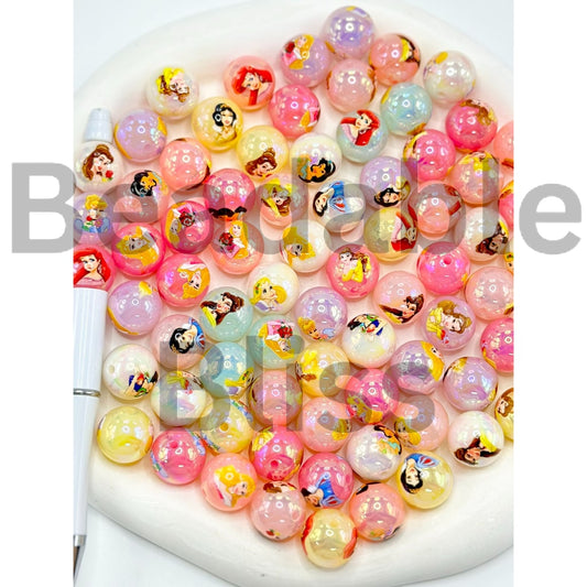 Beautiful Disne Princess Round Acrylic Beads, Random Mix, 16MM