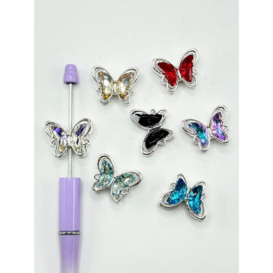 Bling Bling Cute Silver Alloy Metal Butterfly Rhinestone Acrylic Beads, 26*21MM