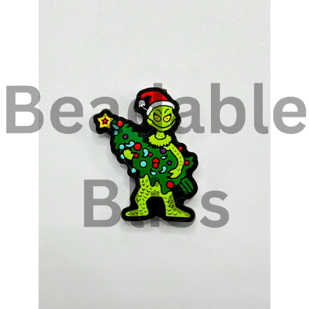 Green Monster Grinc Christmas Hat Tree Silicone Focal Beads