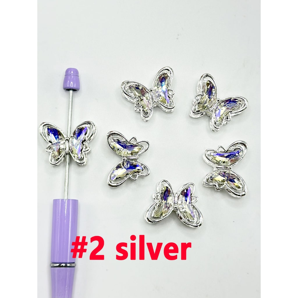 Bling Bling Cute Silver Alloy Metal Butterfly Rhinestone Acrylic Beads, 26*21MM