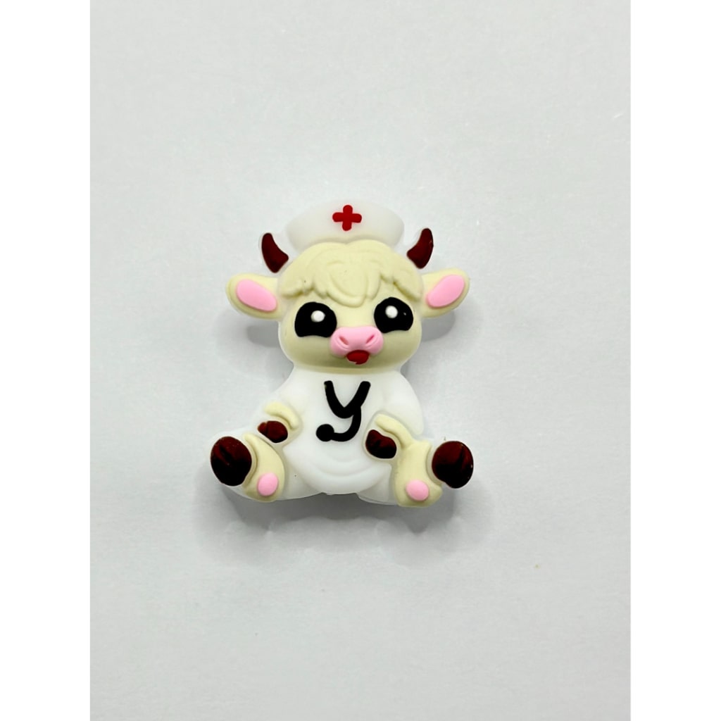 3D Little Calf with Stethoscope Nurse Doctor Silicone Focal Beads