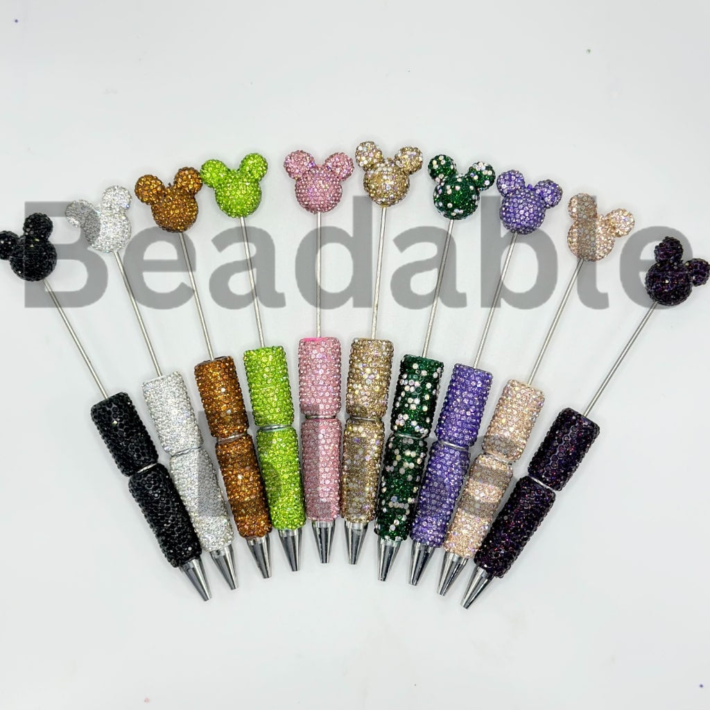 Beadable Pens with Clay Rhinestones Covered the Entire Pen with Mouse Head Pen Topper Head